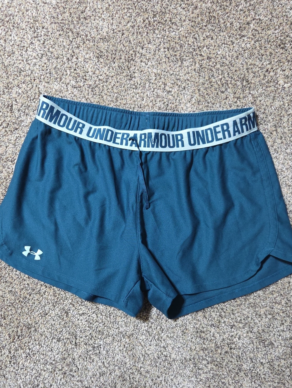 Under Armour Women's Teal-Blue Athletic Shorts with Branded Waistband